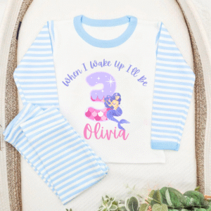 Personalised mermaid birthday pyjamas with “When I wake up I’ll be” text