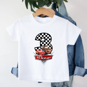 Personalised Cars birthday t-shirt with Lightning McQueen and custom name