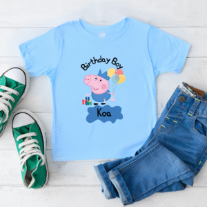 Cute pig-themed birthday shirt for boys with name