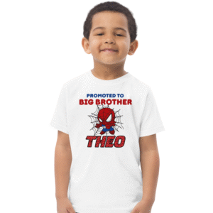 personalised big brother t shirt promoted to big bro (copy) "White Spiderman-themed t-shirt for Theo with big brother announcement"