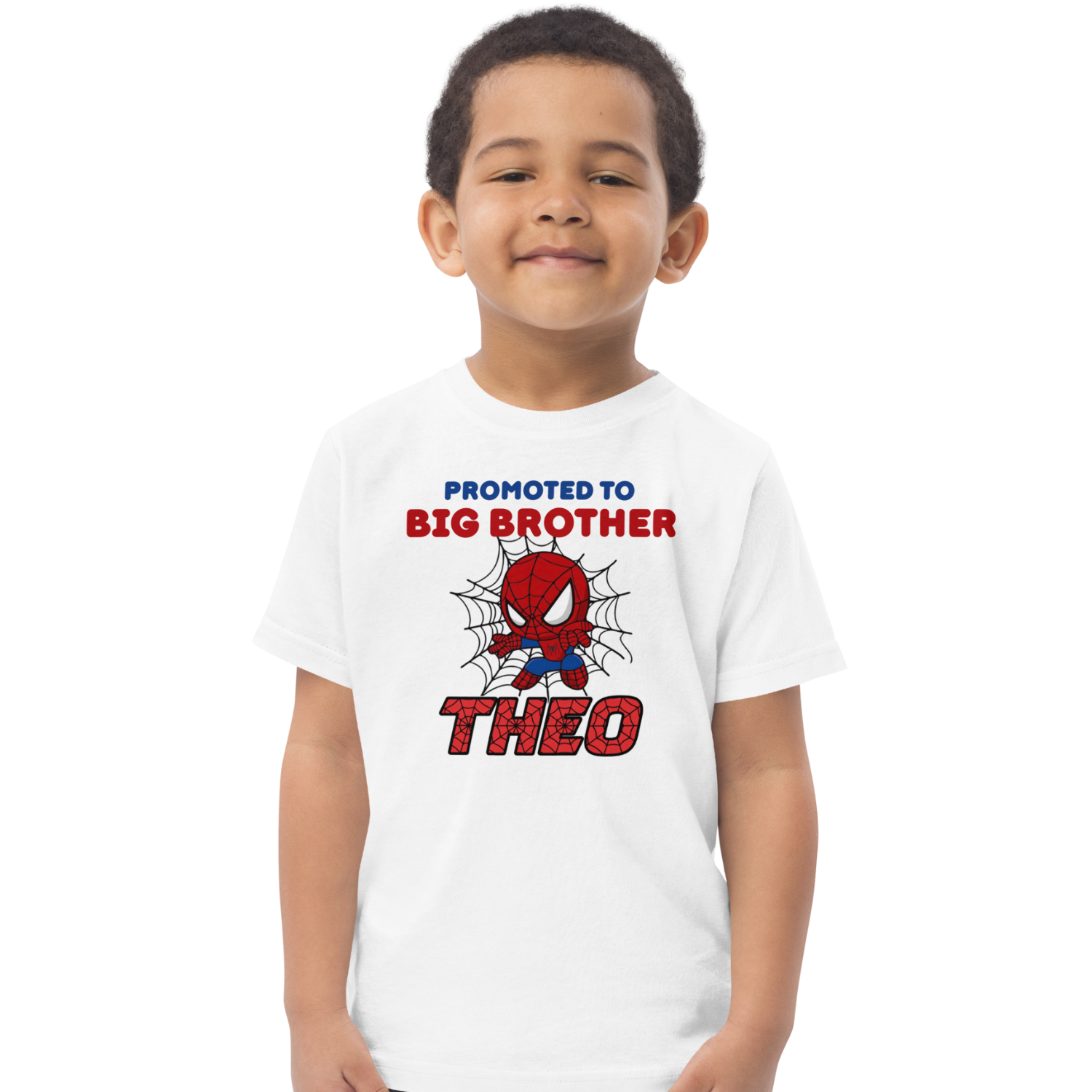 personalised big brother t shirt promoted to big bro (copy) "White Spiderman-themed t-shirt for Theo with big brother announcement"