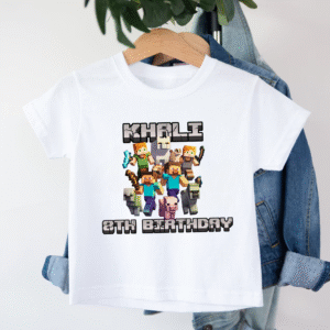 Minecraft Personalised Birthday T-shirt with Name and Age Personalised Minecraft birthday t-shirt with name and age
