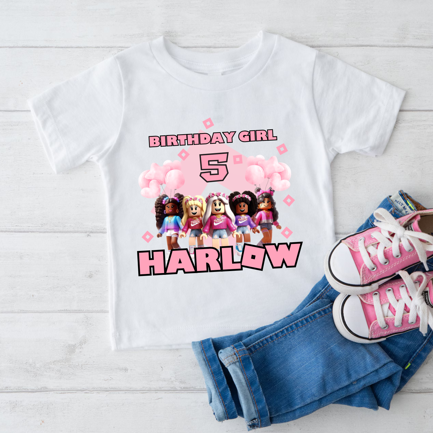 Custom Roblox Birthday Shirt for Girls with Name Custom pink Roblox t-shirt with girl’s name and age