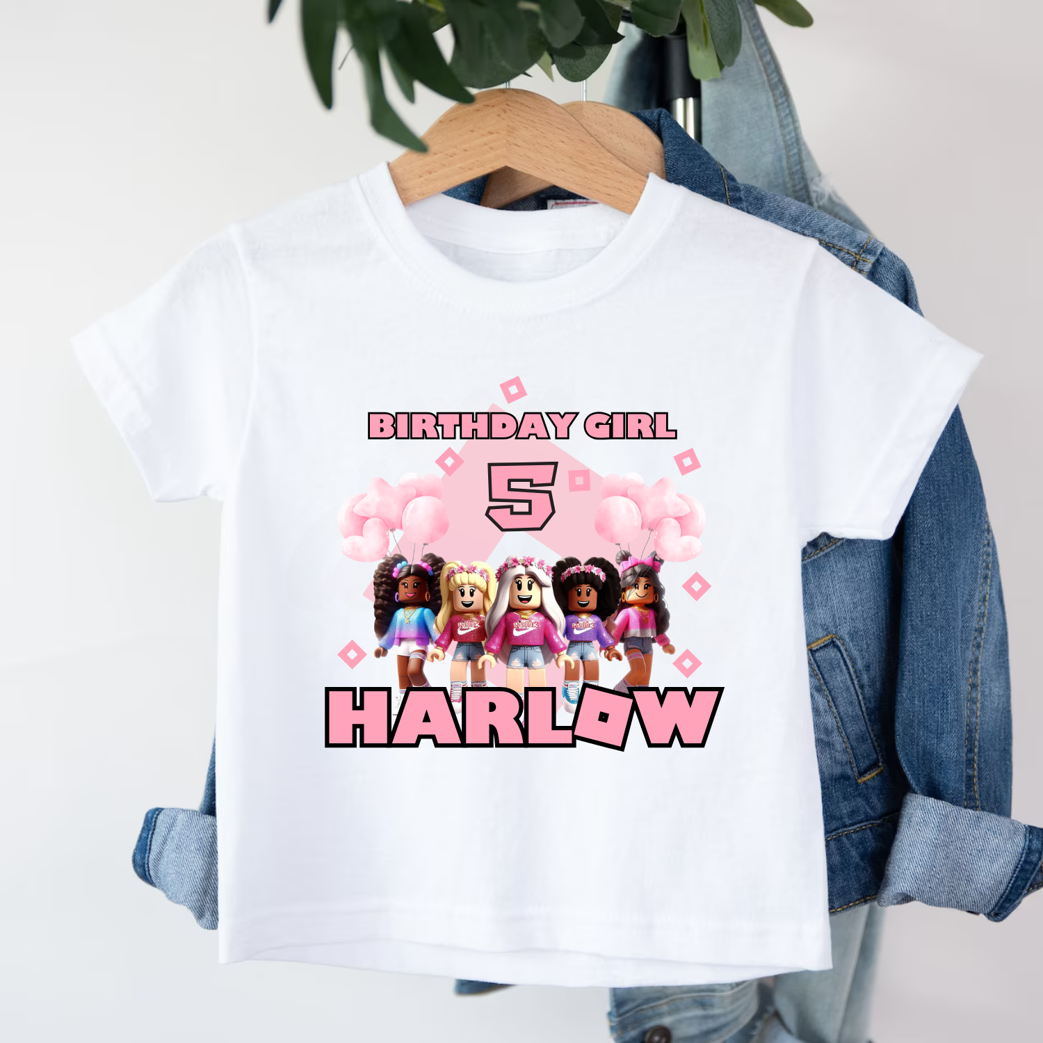 Pink Roblox Gamer Girl T-shirt – Personalised Roblox birthday outfit for gamer girl – personalised