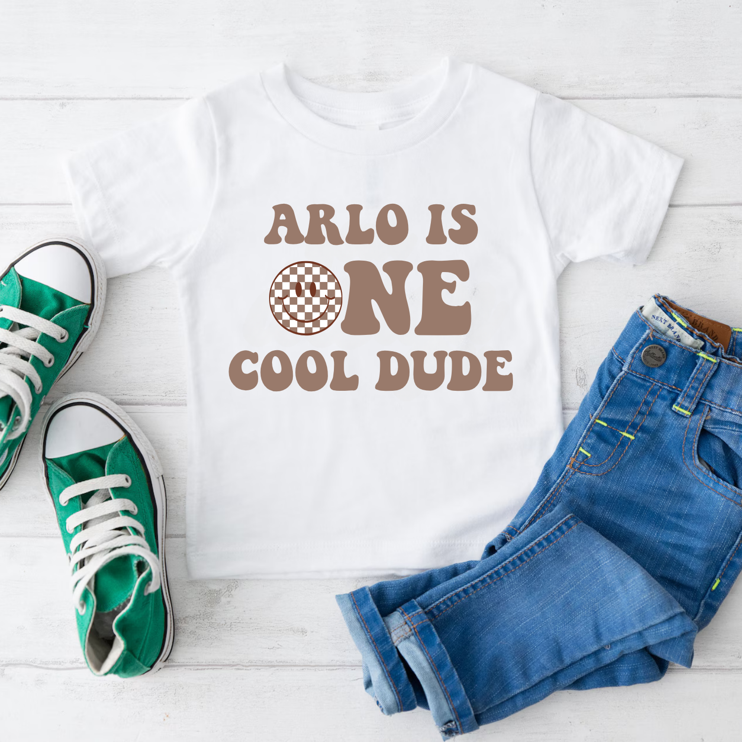 Blue Sunglasses Themed First Birthday Tee Trendy 1st birthday t-shirt for toddler boys with name
