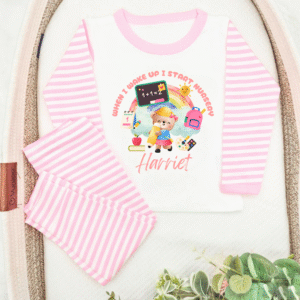 Green striped nursery pjs with personalised name