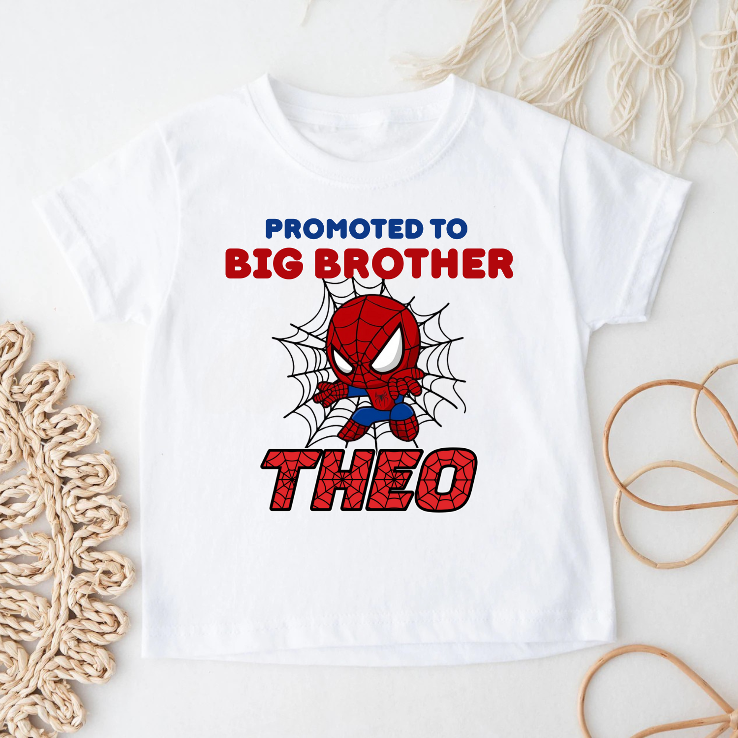 Personalised Big Brother Announcement Tee - Spiderman Design Spiderman design sibling shirt with Theo’s name for new big brother