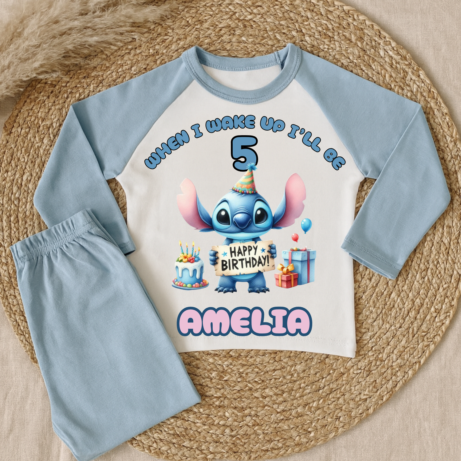 Personalised Birthday Pyjamas Plain Blue – Custom Name and Age plain blue personalised birthday pyjamas with custom name and age for boys