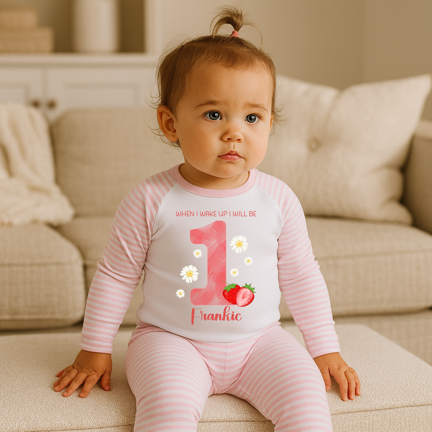 personalised fairy first birthday pyjamas | when i wake up i will be pjs | girls birthday morning pyjamas (copy) Personalised strawberry first birthday pyjamas for girls