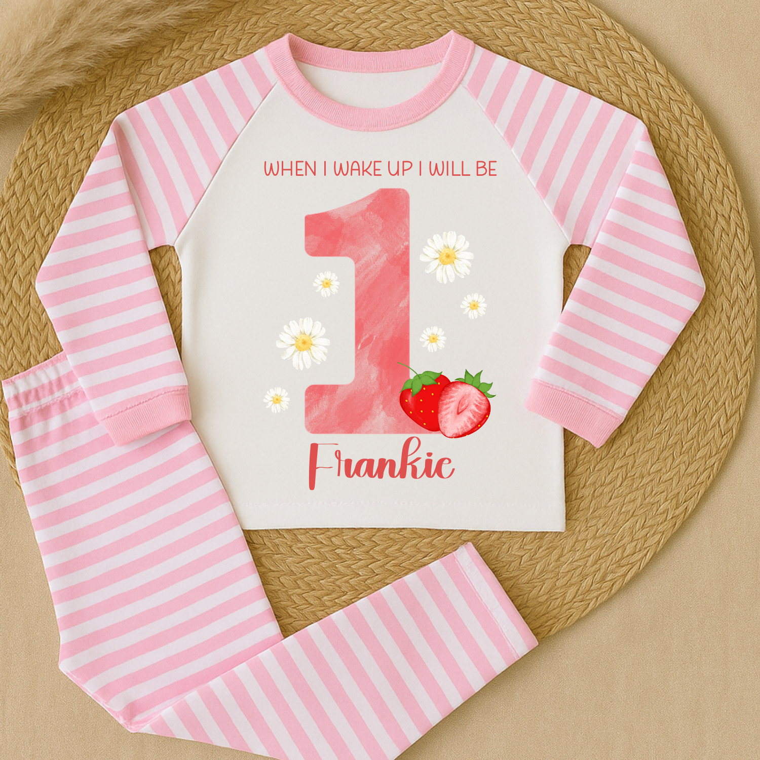 personalised fairy first birthday pyjamas | when i wake up i will be pjs | girls birthday morning pyjamas (copy) Personalised first birthday strawberry pyjamas