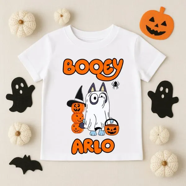 personalised halloween bluey and bingo tshirt