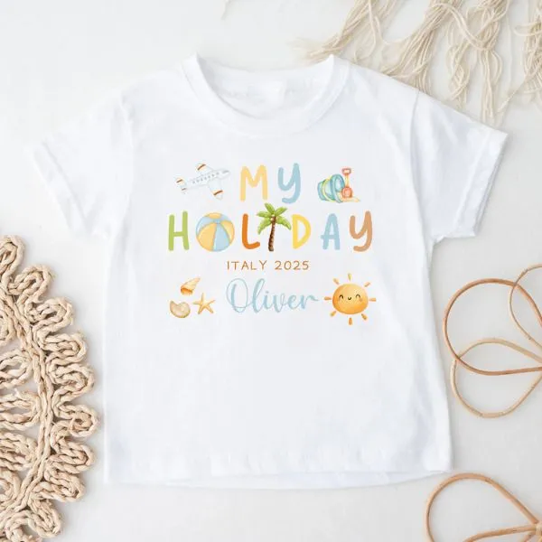 personalised my first holiday tshirt