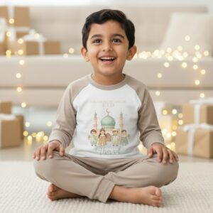 When I Wake Up It Will Be Eid personalised kids pyjamas flat lay
