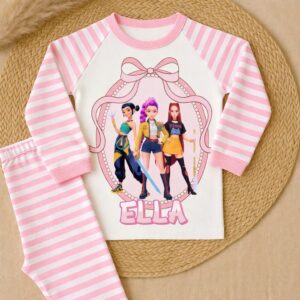 Personalised K-Pop demon hunter girls pyjamas pink cloud sleeve set