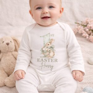 Personalised 1st Easter baby vest with bunny design and custom name