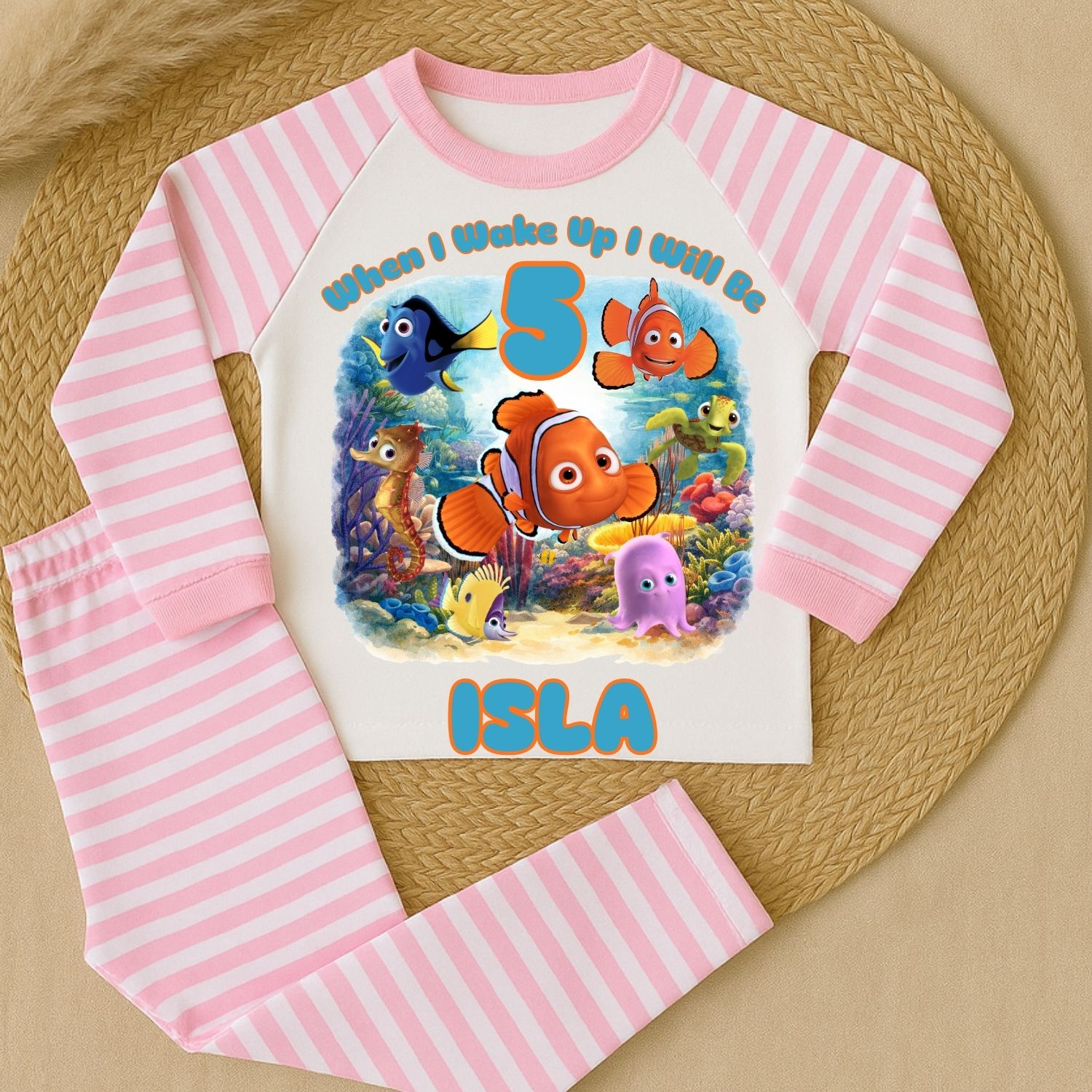 Personalised Under the Sea Birthday Pyjamas Blue Personalised under the sea birthday pyjamas for kids with name and age in blue ocean theme