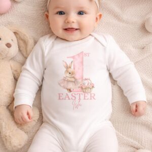 Personalised First Easter baby girl vest with bunny and custom name