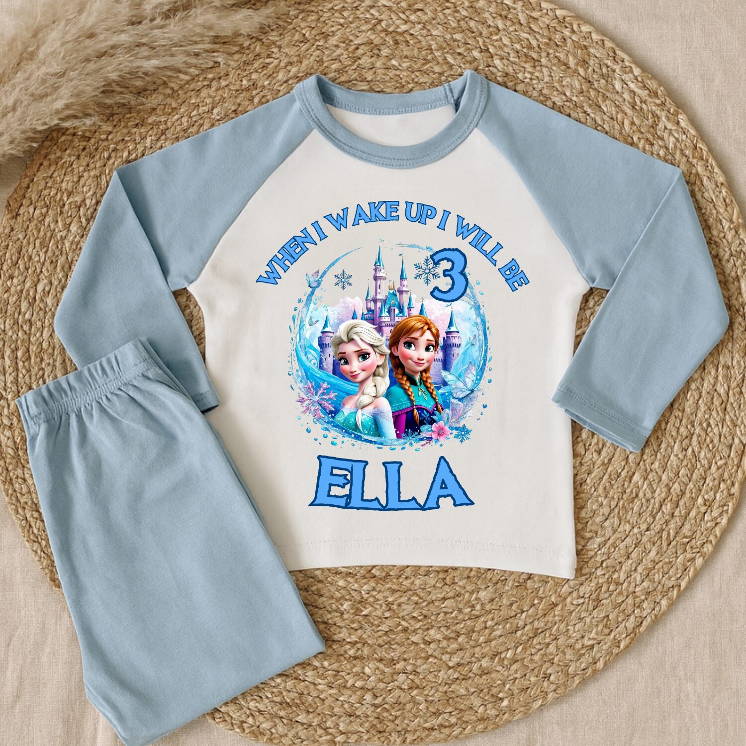 Pink striped Frozen princess birthday sleepwear personalised
