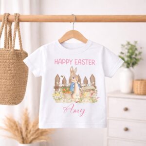 Personalised Happy Easter Bunny T-Shirt for Kids personalised digging easter t shirt | blue & pink design (copy)