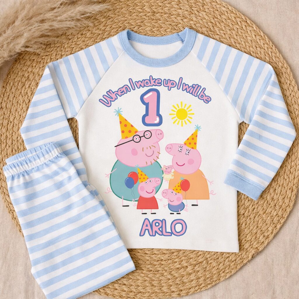 Plain pink Peppa birthday pyjama set with age number and name