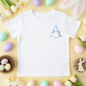 personalised easter bunny initial watercolour design close up with custom name