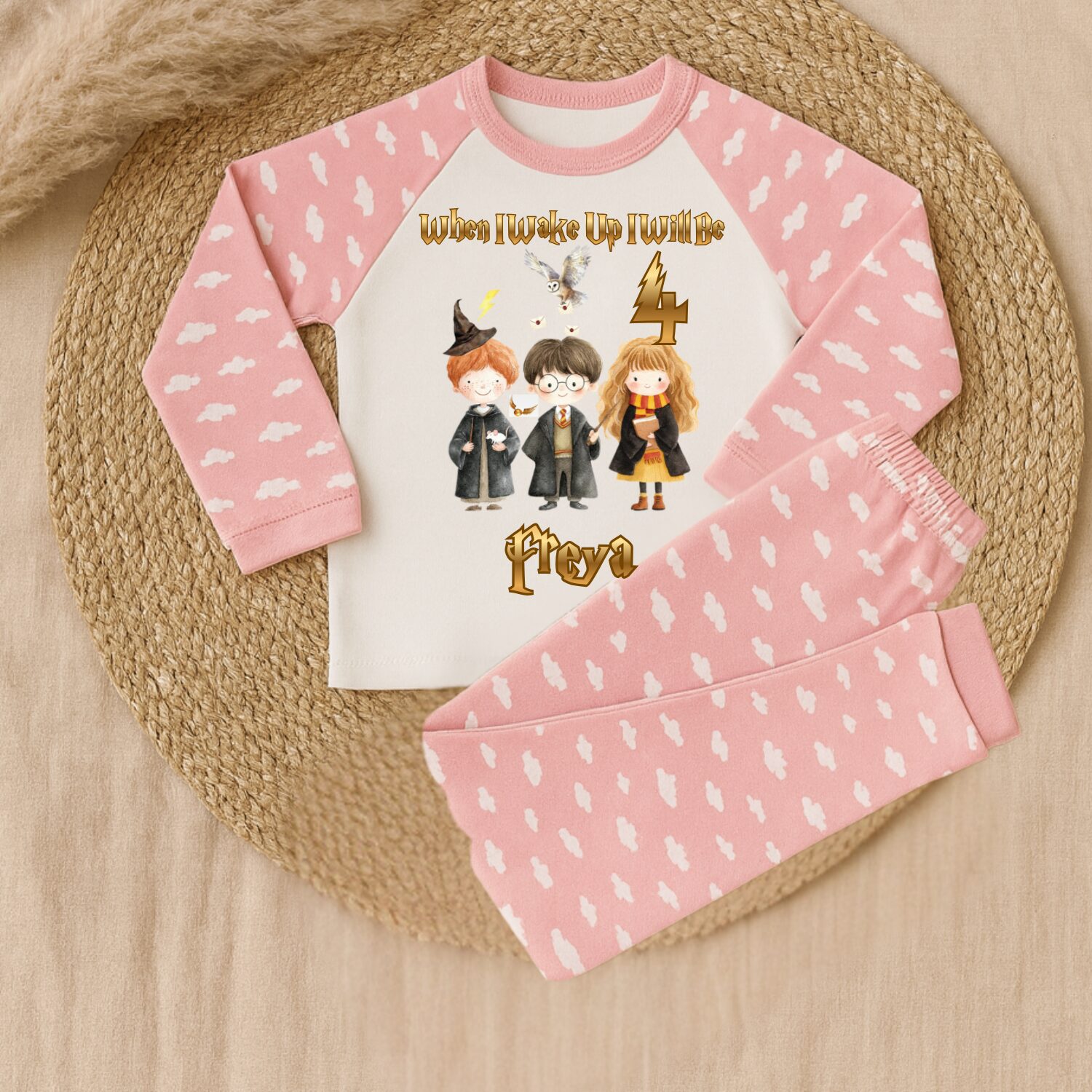 Personalised wizard birthday pyjamas blue cloud set age 5 with custom name Tyler magical kids birthday outfit