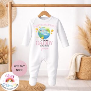 Personalised Father’s Day baby grow pink best daddy in the world design with name Gracie