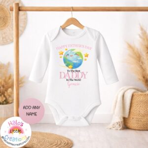 Personalised Father’s Day baby vest pink best daddy in the world design with name Gracie