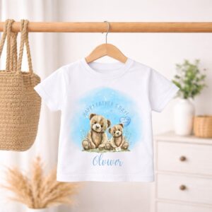 Personalised Father’s Day kids t-shirt with teddy bears pink design and name Olivia
