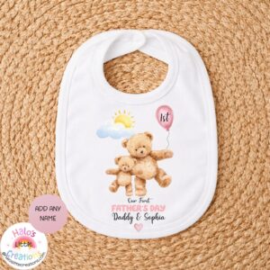 Personalised first Father’s Day baby vest pink teddy bear daddy and me outfit