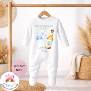Personalised first Father’s Day baby sleepsuit with daddy design in blue with custom name