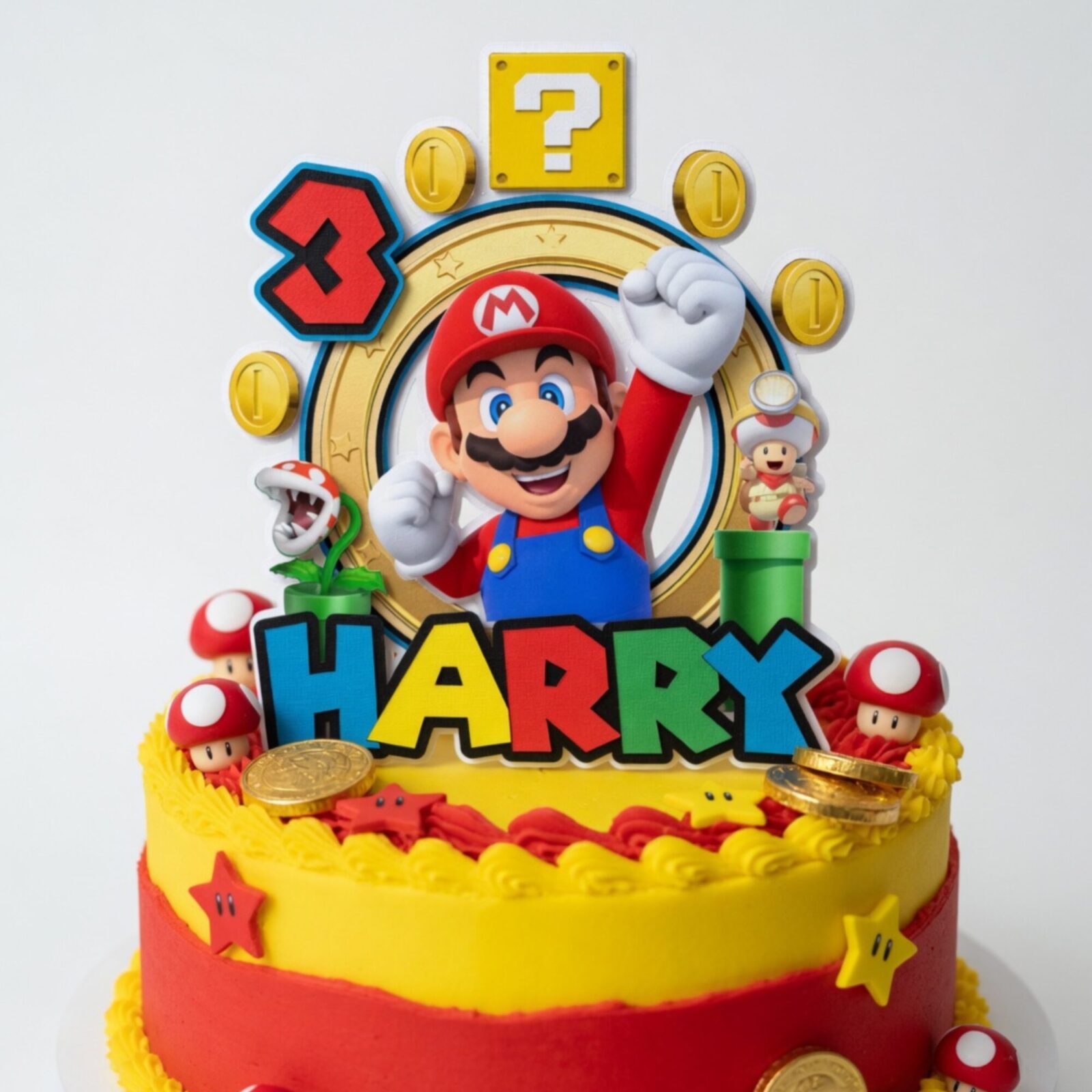 personalised avengers cake topper superhero cake decoration (copy) Personalised Super Mario birthday cake topper featuring custom name, age, coins, pipes and gaming elements