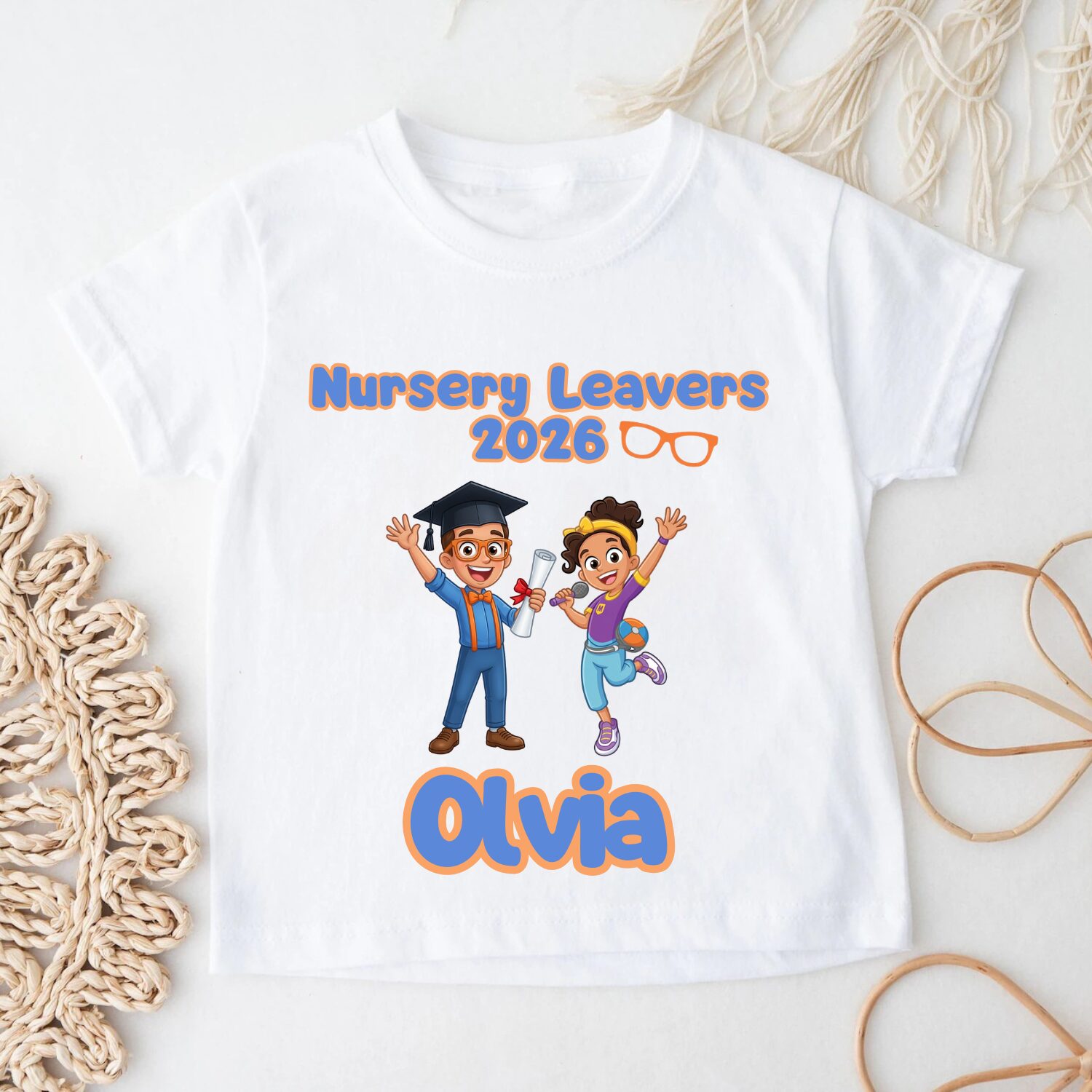 Custom Nursery Leavers 2026 educational character inspired t-shirt with personalised name Noah