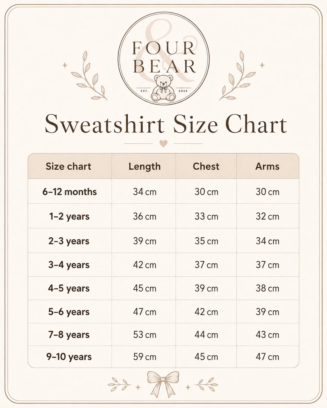 sweatshirt size chart