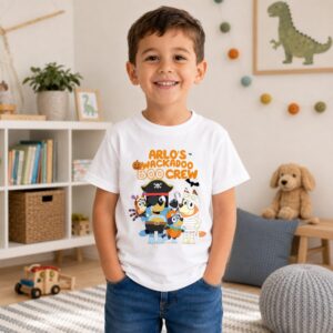Personalised Bluey and Bingo Halloween Boo Crew kids T-shirt with child's name