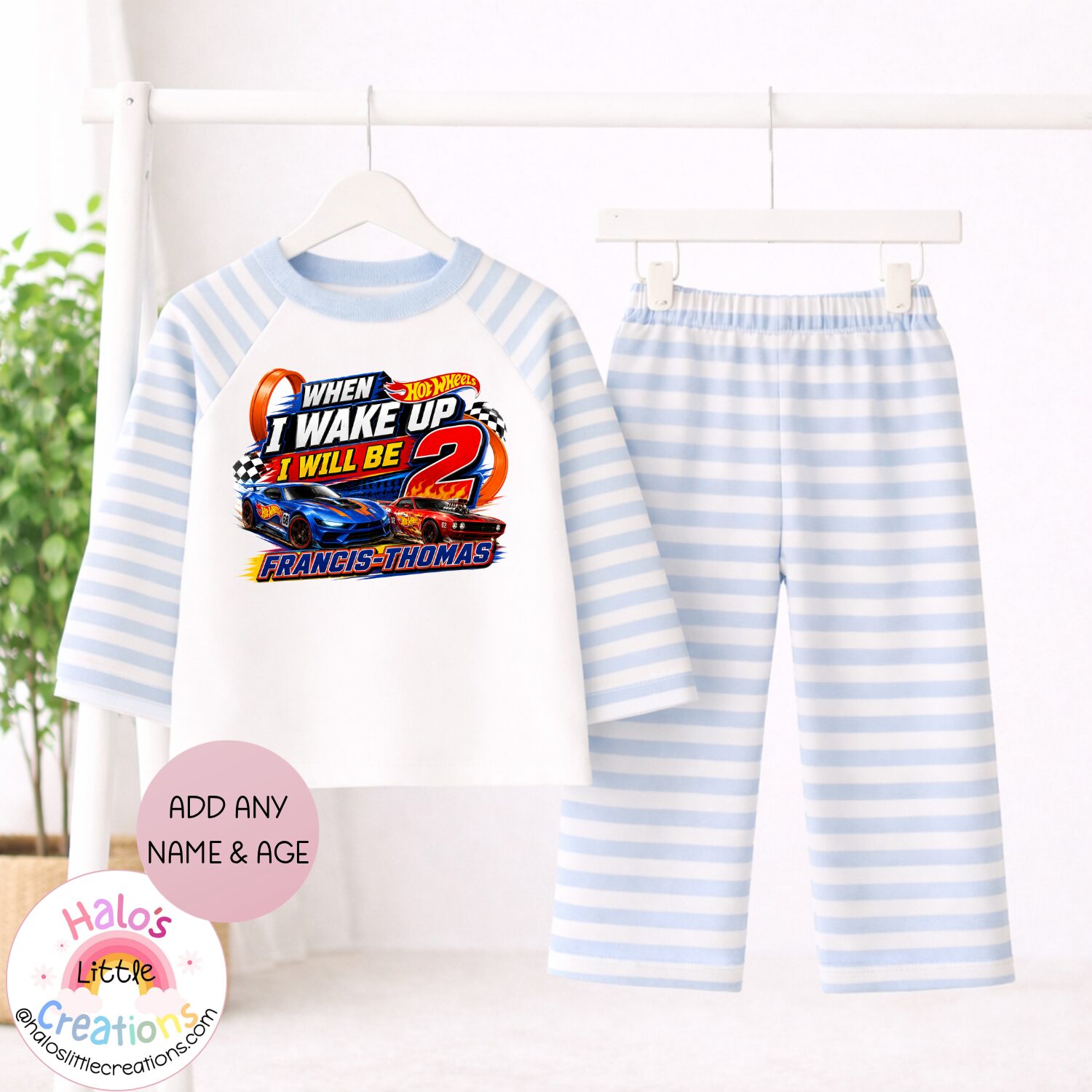 personalised hot wheels birthday pyjamas stripe