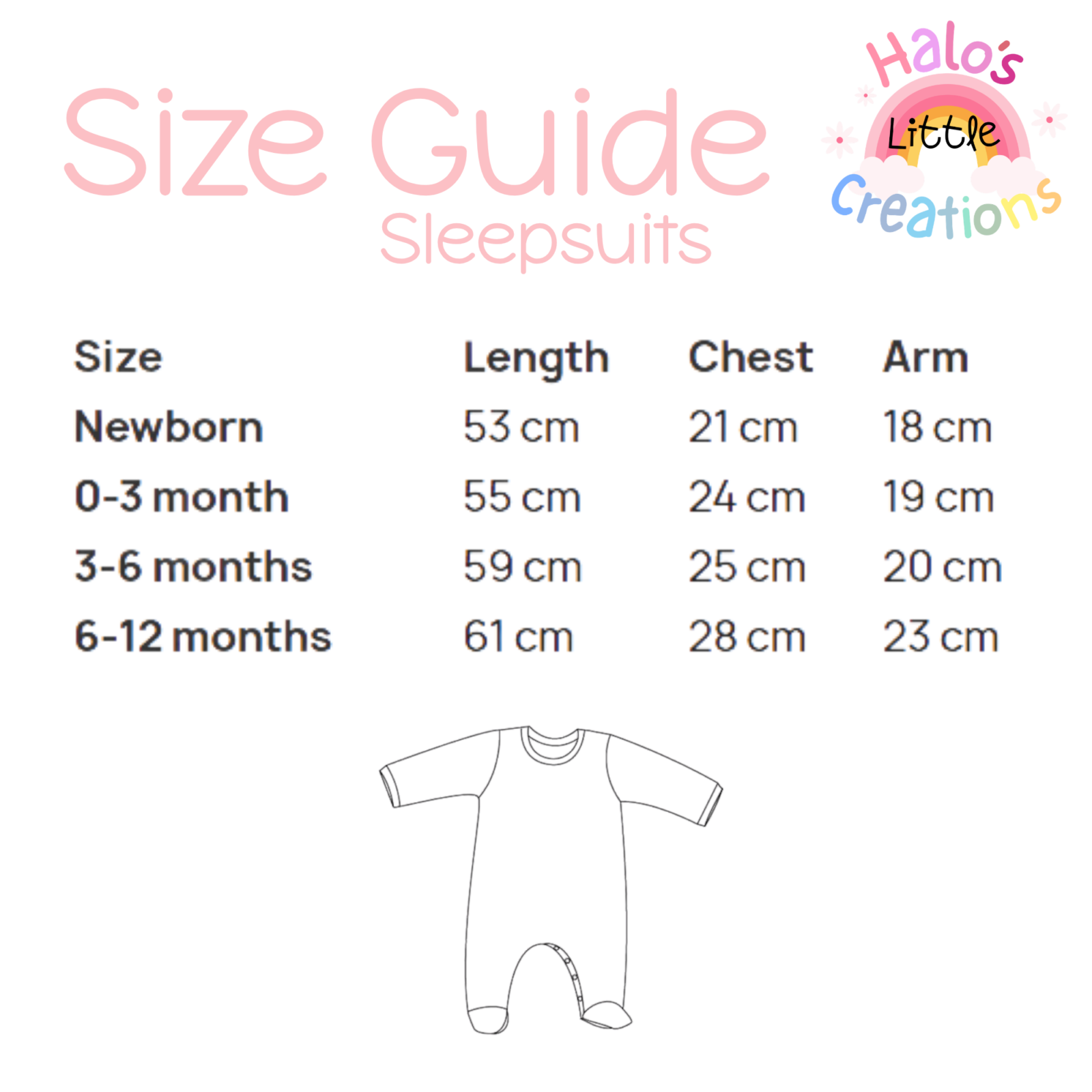 sleepsuit size guide