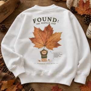 Sage kids autumn T-shirt with Four & Bear Found the Perfect Leaf back print