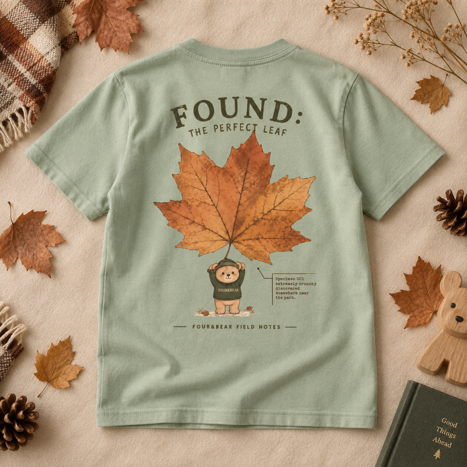 found perfect leaf white autumn tshirt.jpg White kids autumn sweatshirt with Four & Bear Found the Perfect Leaf back print