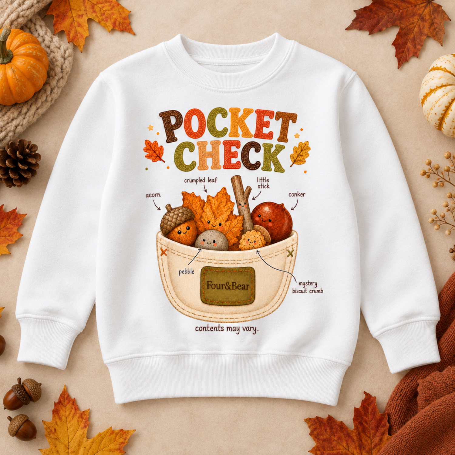 four and bear pocket check kids autumn sweatshirts.jpg Three children wearing Four & Bear Pocket Check autumn sweatshirts in sage, beige and white